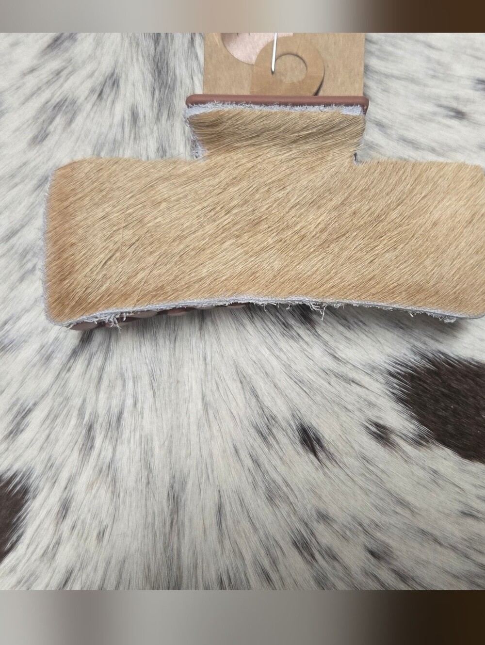Neutral Tan Genuine Cowhide embelished mauve color claw clip